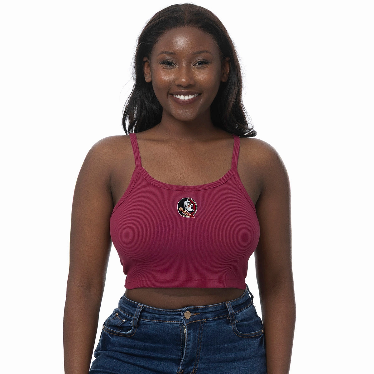 ZooZatz Women's Seminole Logo Ribbed Crop Cami Tank - Garnet international users