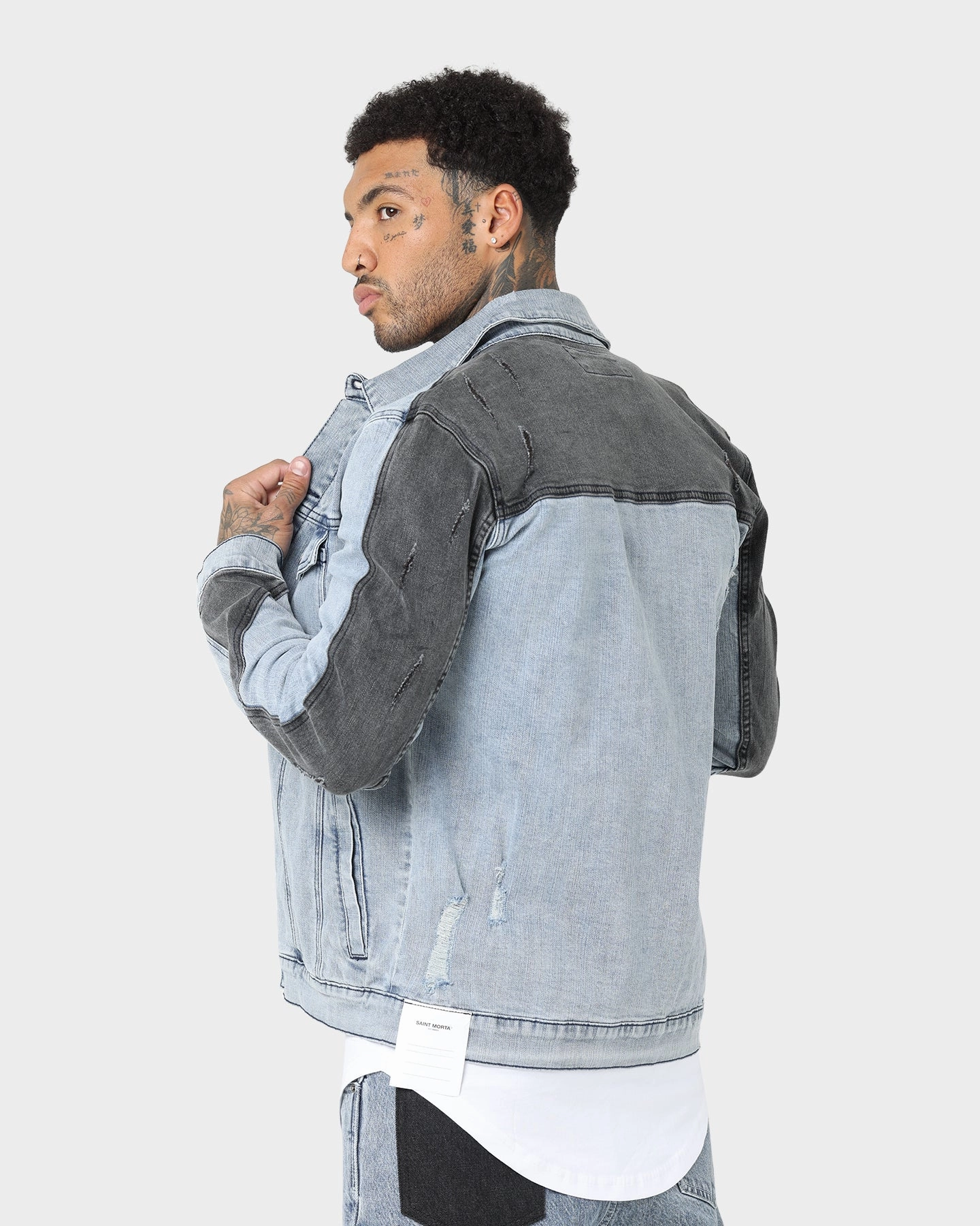 Reunion Saint Morta Patchwork Denim Jacket Light Blue/Black