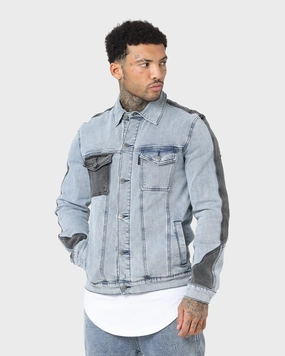 Badge Saint Morta Patchwork Denim Jacket Light Blue/Black