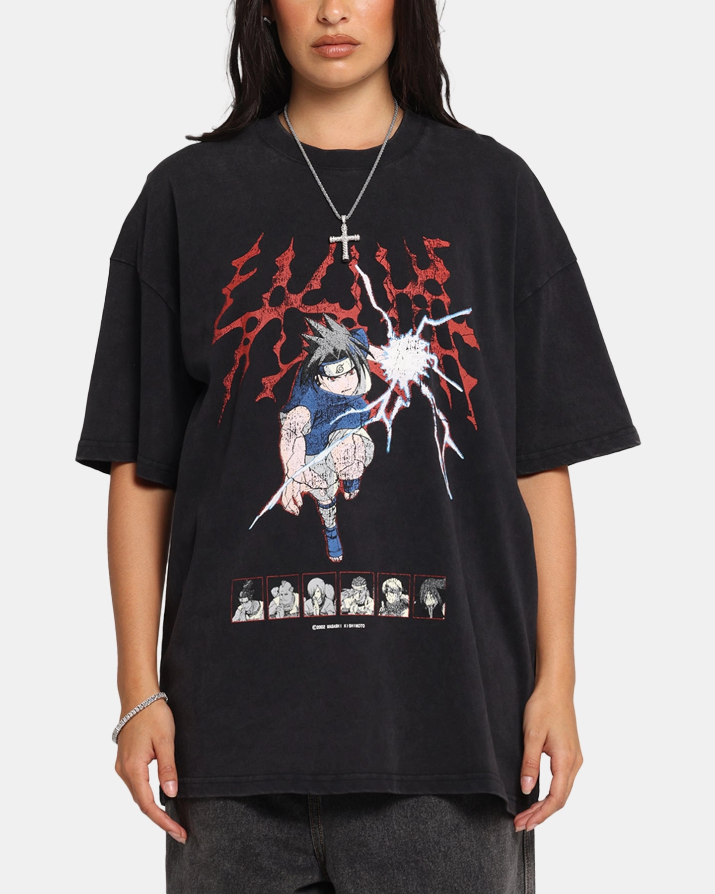 73 Studio X Naruto Sasuke Abandon Vintage T-Shirt Black Acidwash Seasonal Must-Have Active Wearable
