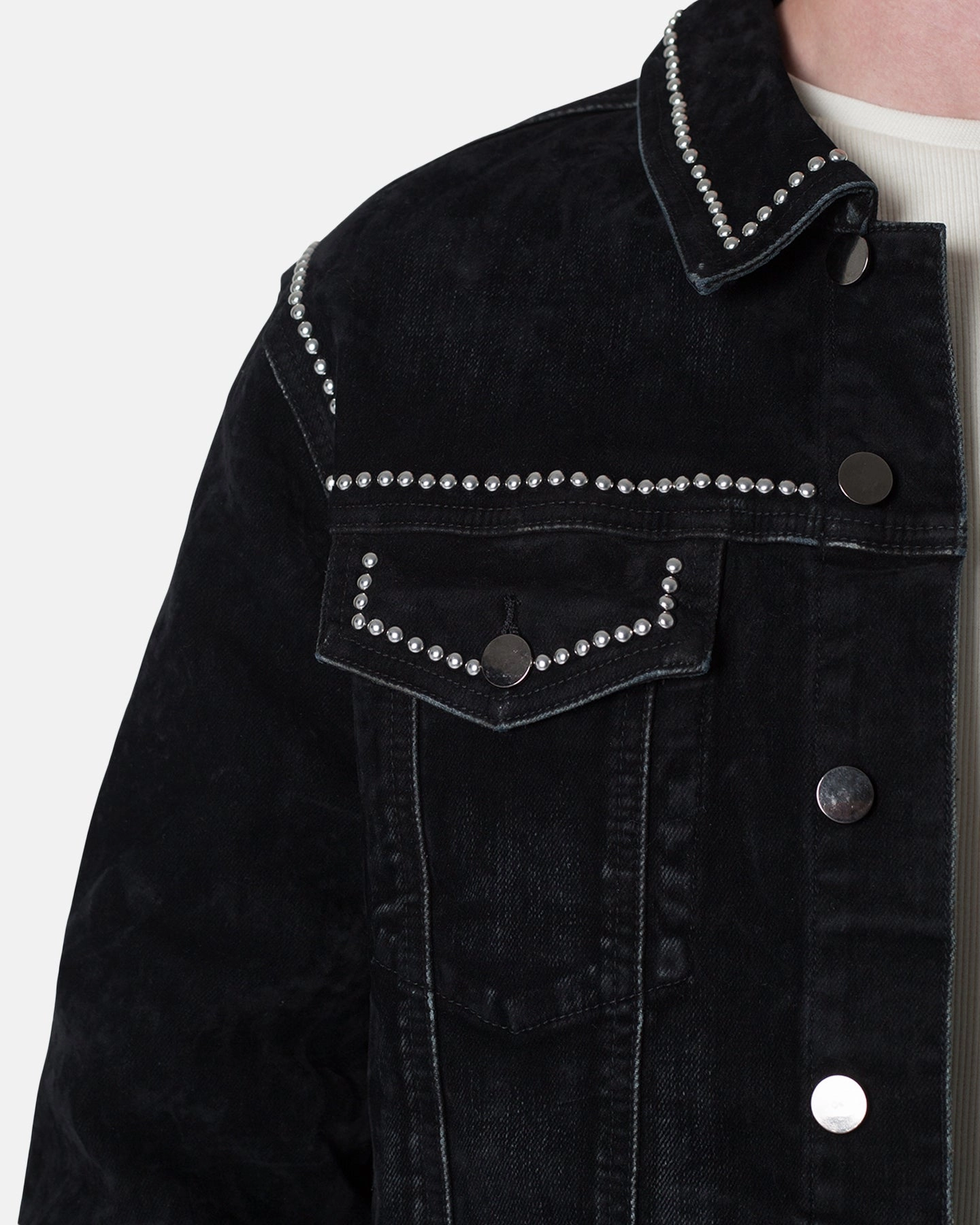MNML Studded Suede Denim Jacket Black Casual Edge