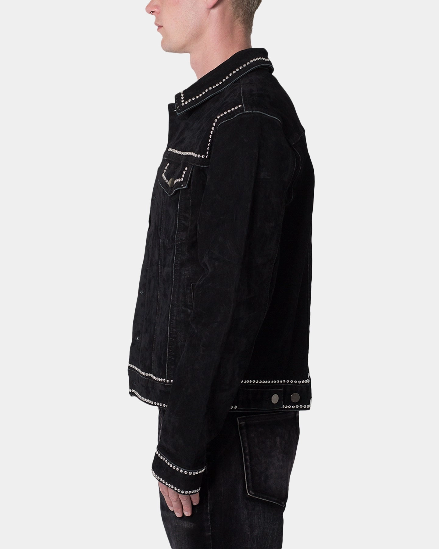 Activewear Symbol MNML Studded Suede Denim Jacket Black