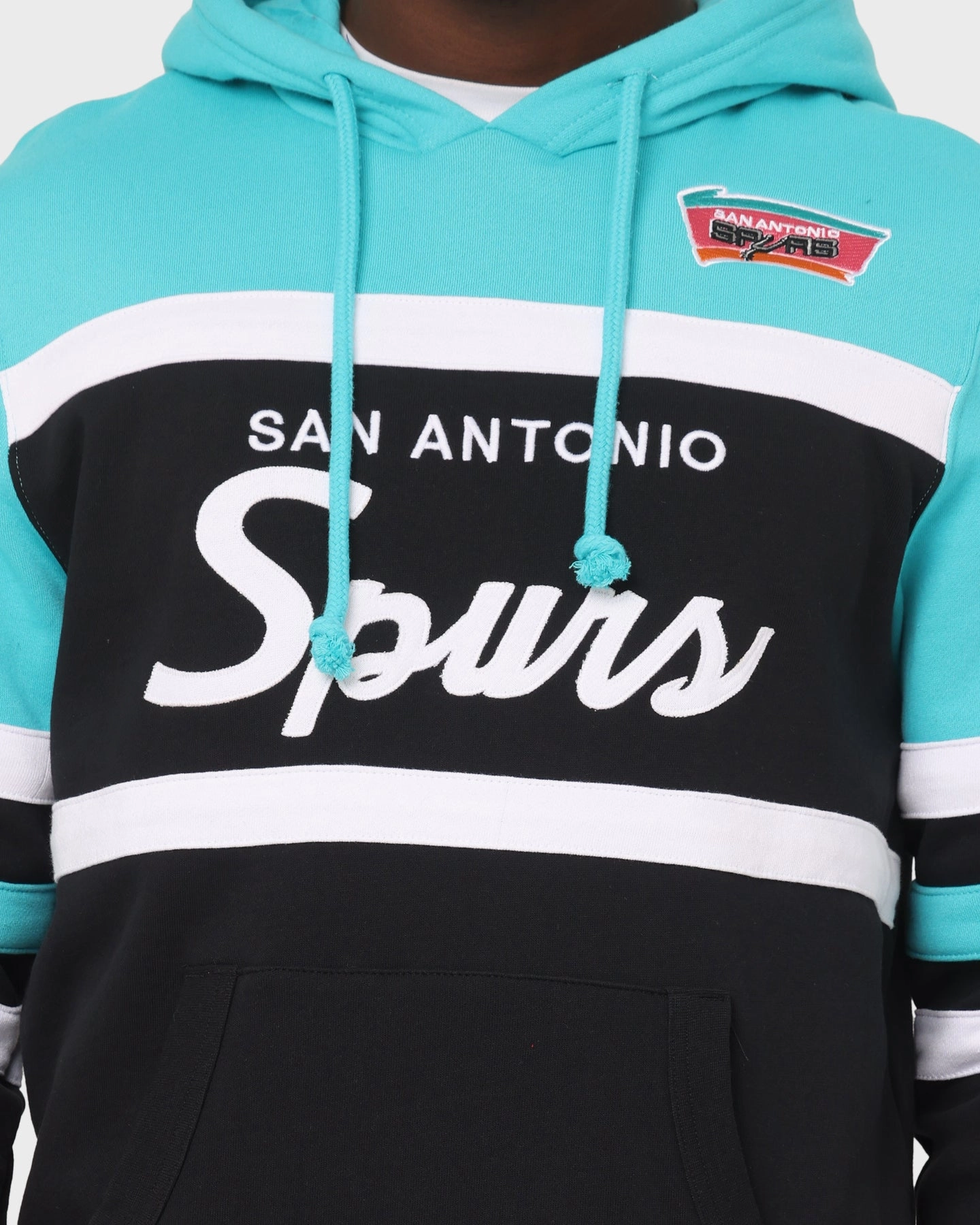 Base-layer Multi Pocket Mitchell & Ness San Antonio Spurs Head Coach Hoodie Teal