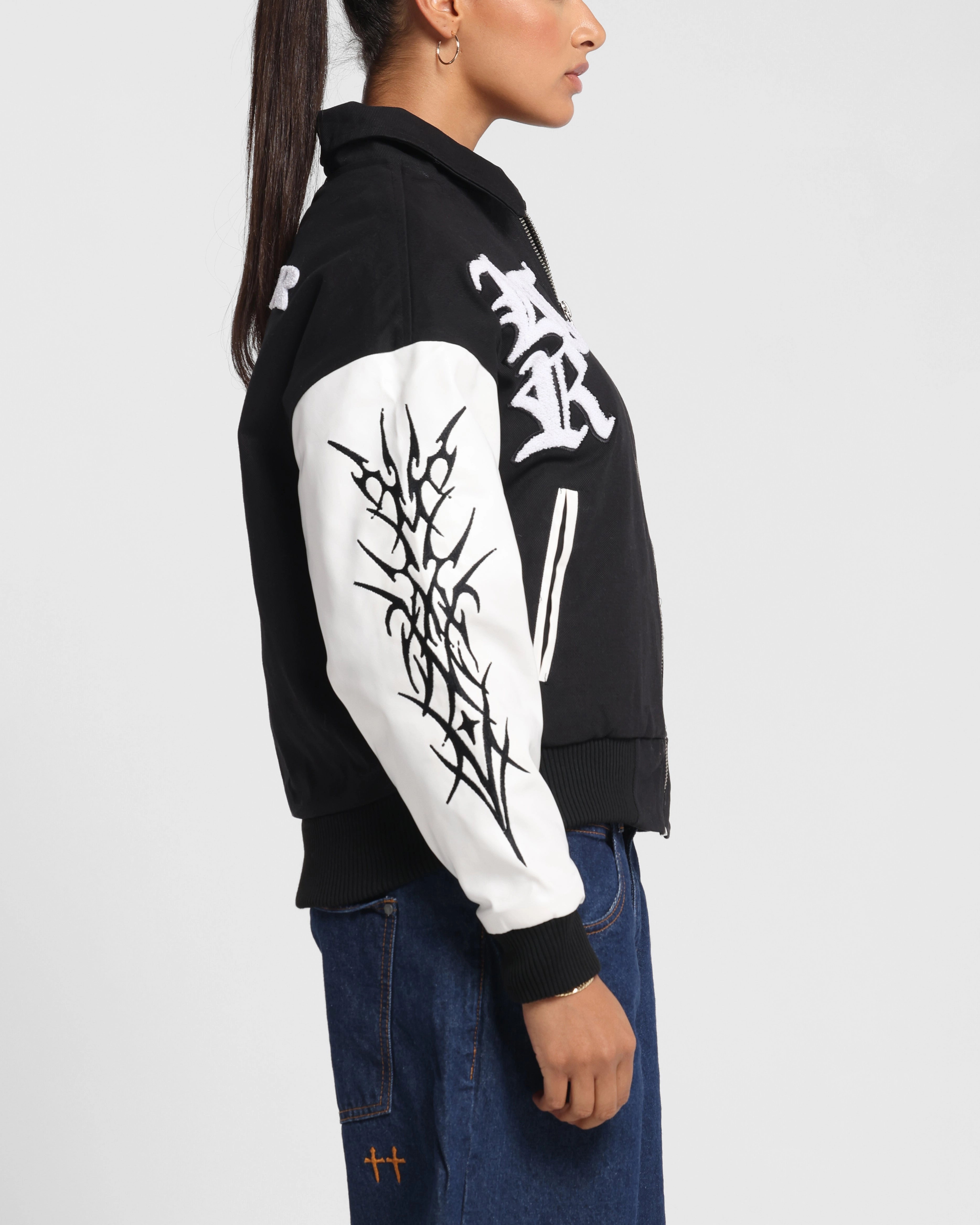 Risk moonlight Loiter Cyber Varsity Jacket Black/White