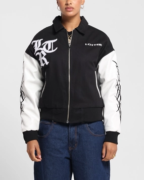 Continue suitable for city tours Loiter Cyber Varsity Jacket Black/White