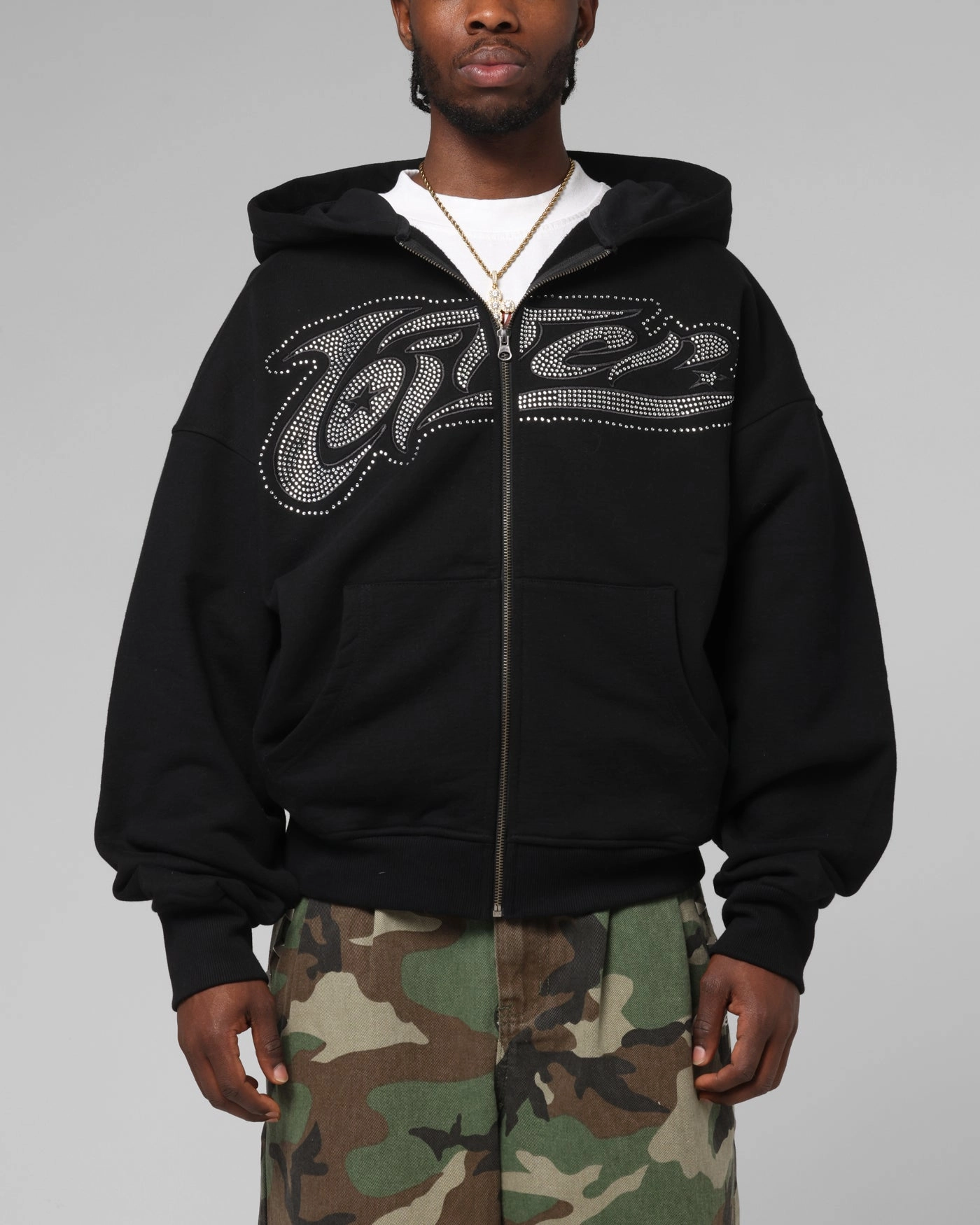 Loiter Weezy Rhinestone Zip Hoodie Black Men's Low Profile
