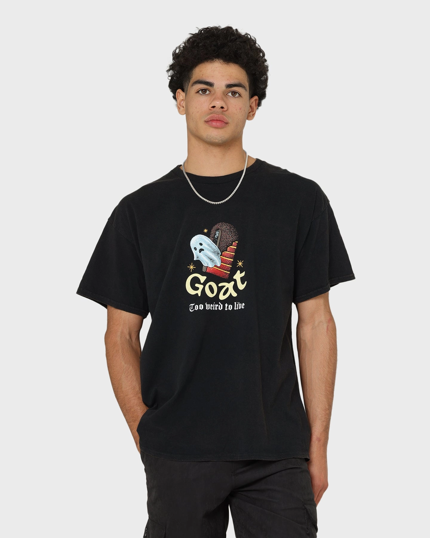 Goat Crew Too Weird To Live Vintage T-Shirt Black Wash Eco Friendly Dyes