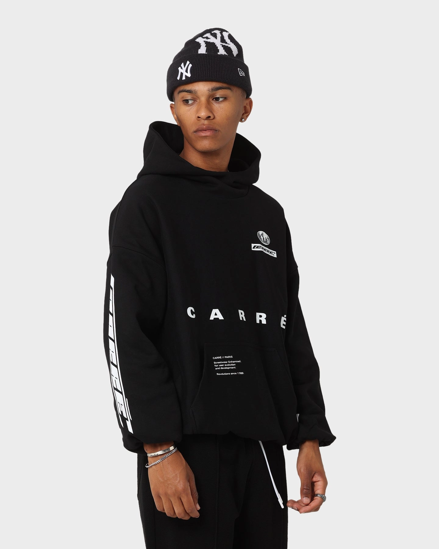 Collectible Foldable Collar Design Carr?? Enhanced Oversized Superior Hoodie Black