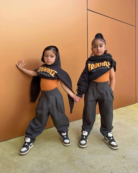 Vintage Style Shortie Kid's Trouble Hoodie Black