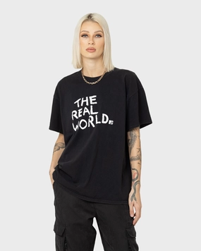 American Thrift X MTV The Real World Vintage T-Shirt Black Wash Anti Static Finish Prom
