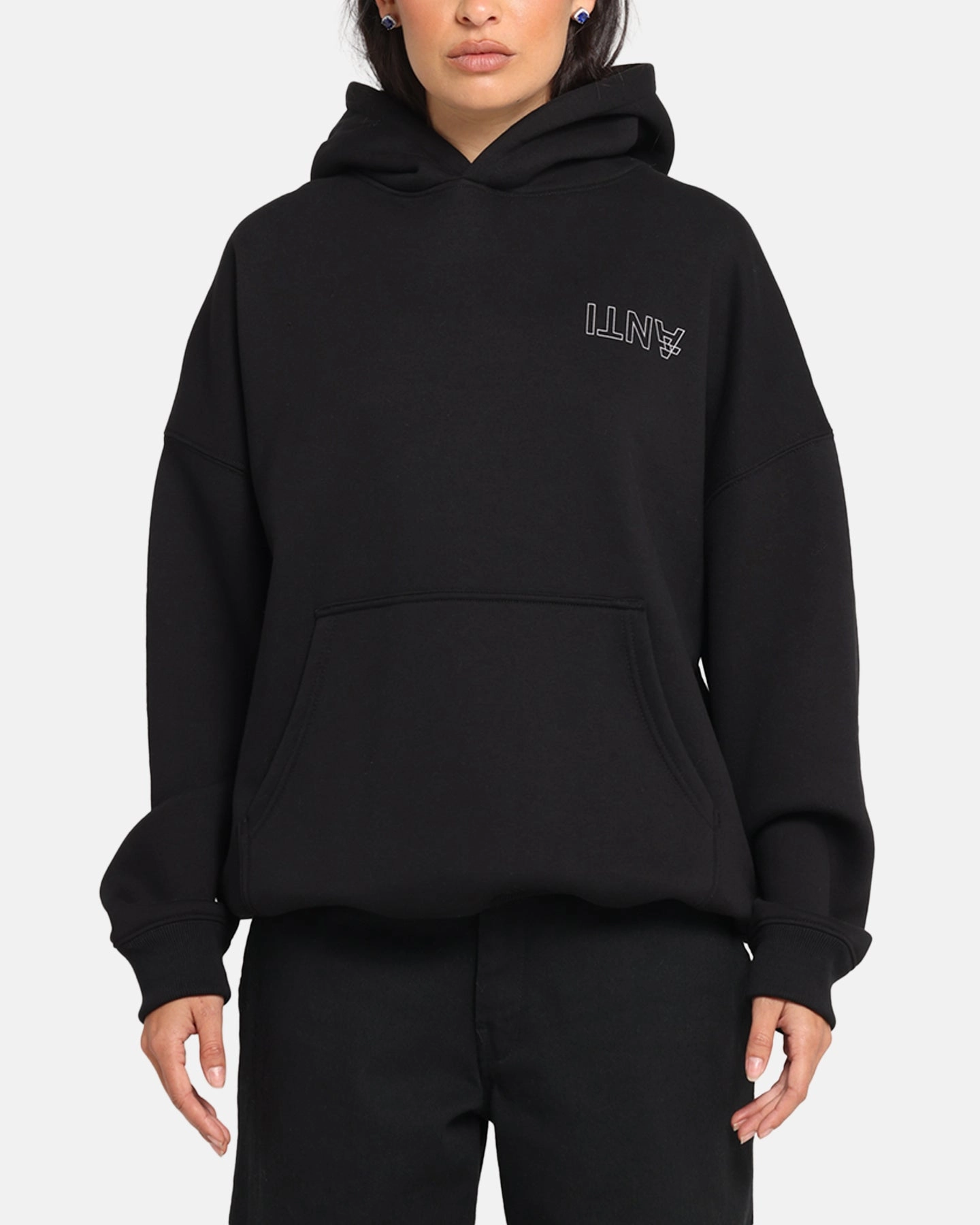 The Anti Order Azero Stencil Boxy Hoodie Black Active Fit