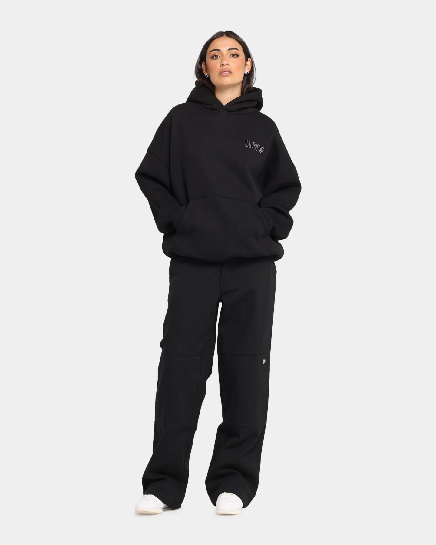 The Anti Order Azero Stencil Boxy Hoodie Black Diary Lightweight Warmth