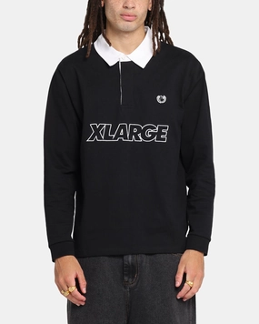 X-Large XL Wreath Rugby Jersey Black Collared Shirt