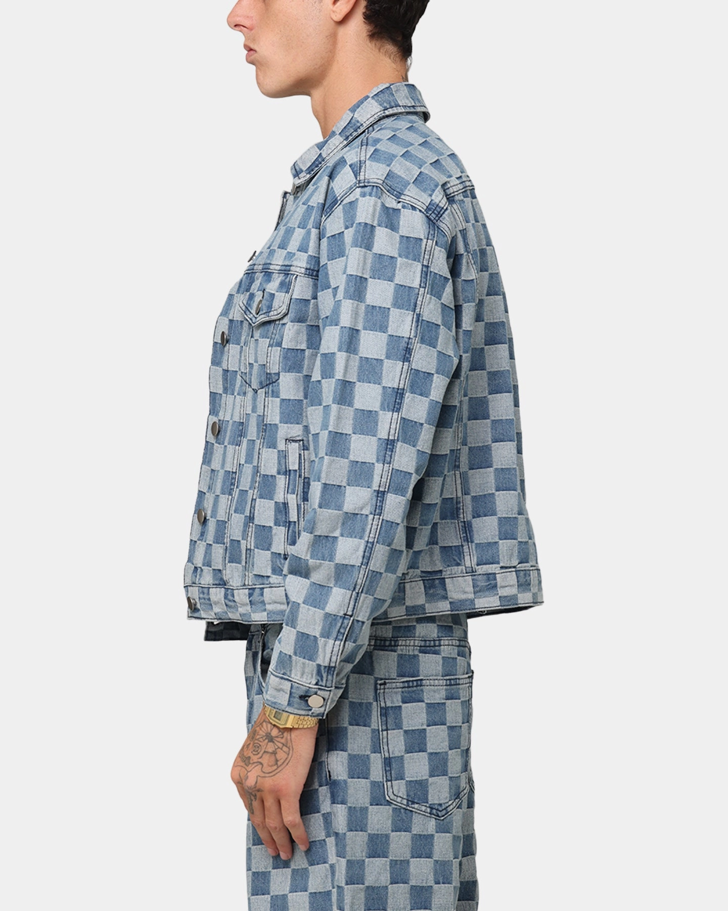 XXIII Checker Board Trucker Jacket Blue Elegant Antiperspirant
