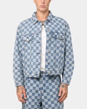XXIII Checker Board Trucker Jacket Blue Outerwear