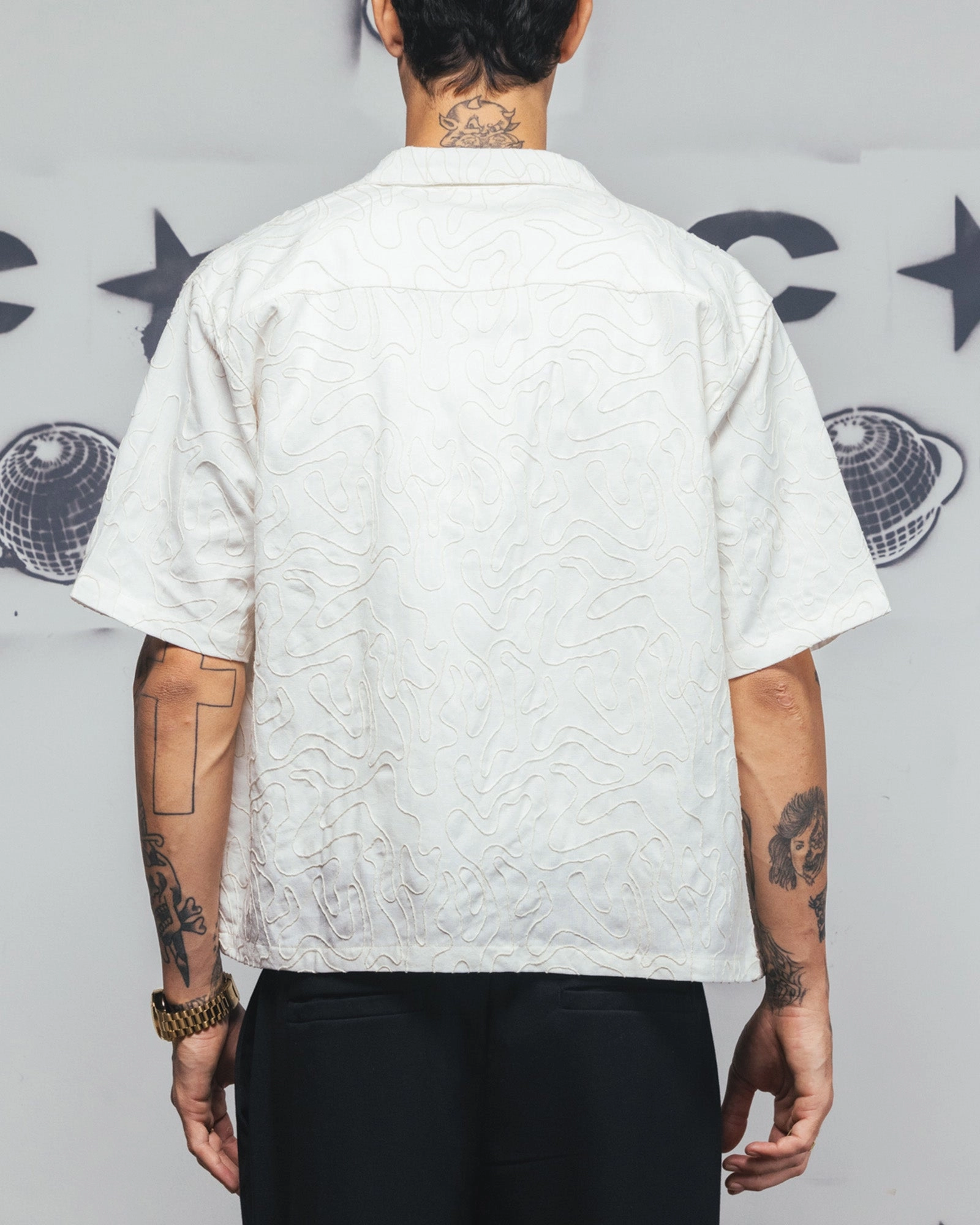 Thermal regulation Carre Ripple Button Up Shirt Off White