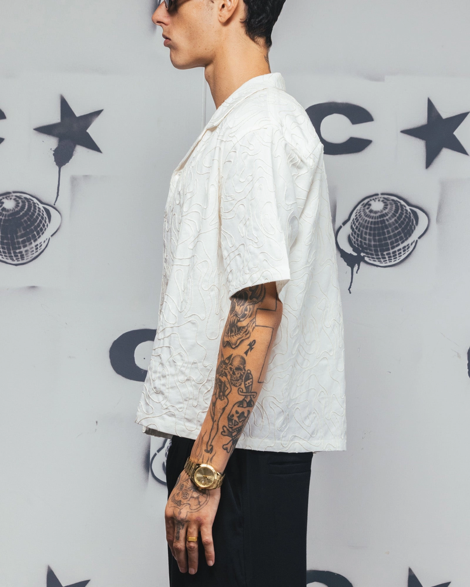 Carre Ripple Button Up Shirt Off White Linen blend