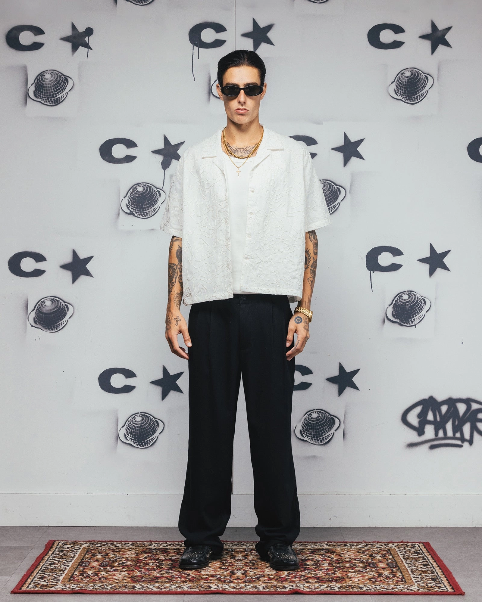 Winter Layering Beach Attire Carre Ripple Button Up Shirt Off White