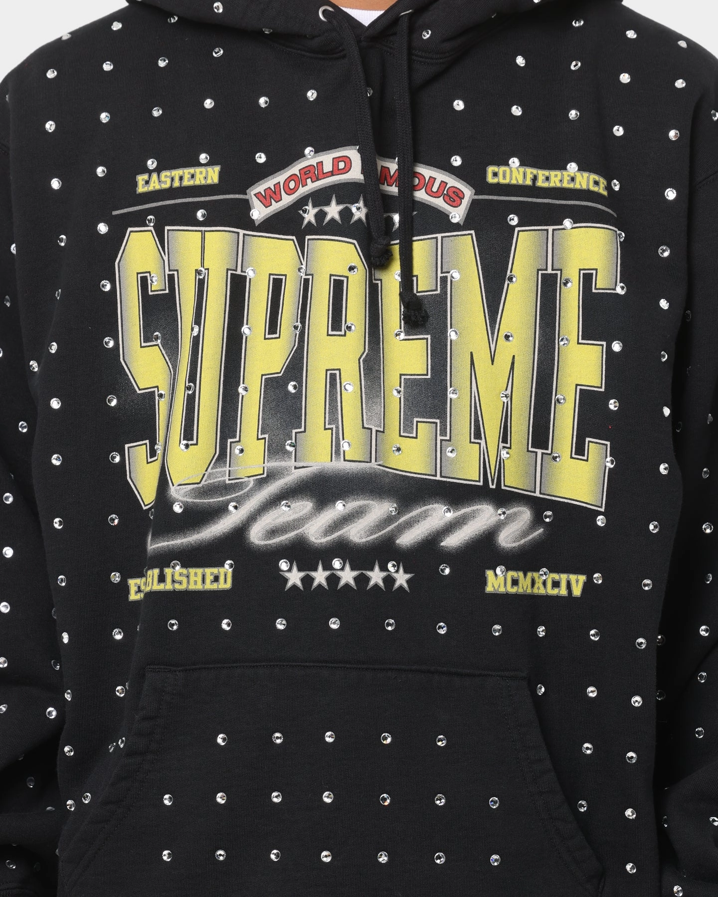Supreme Rhinestone Hoodie Sweatshirt Black Event Detachable Hood