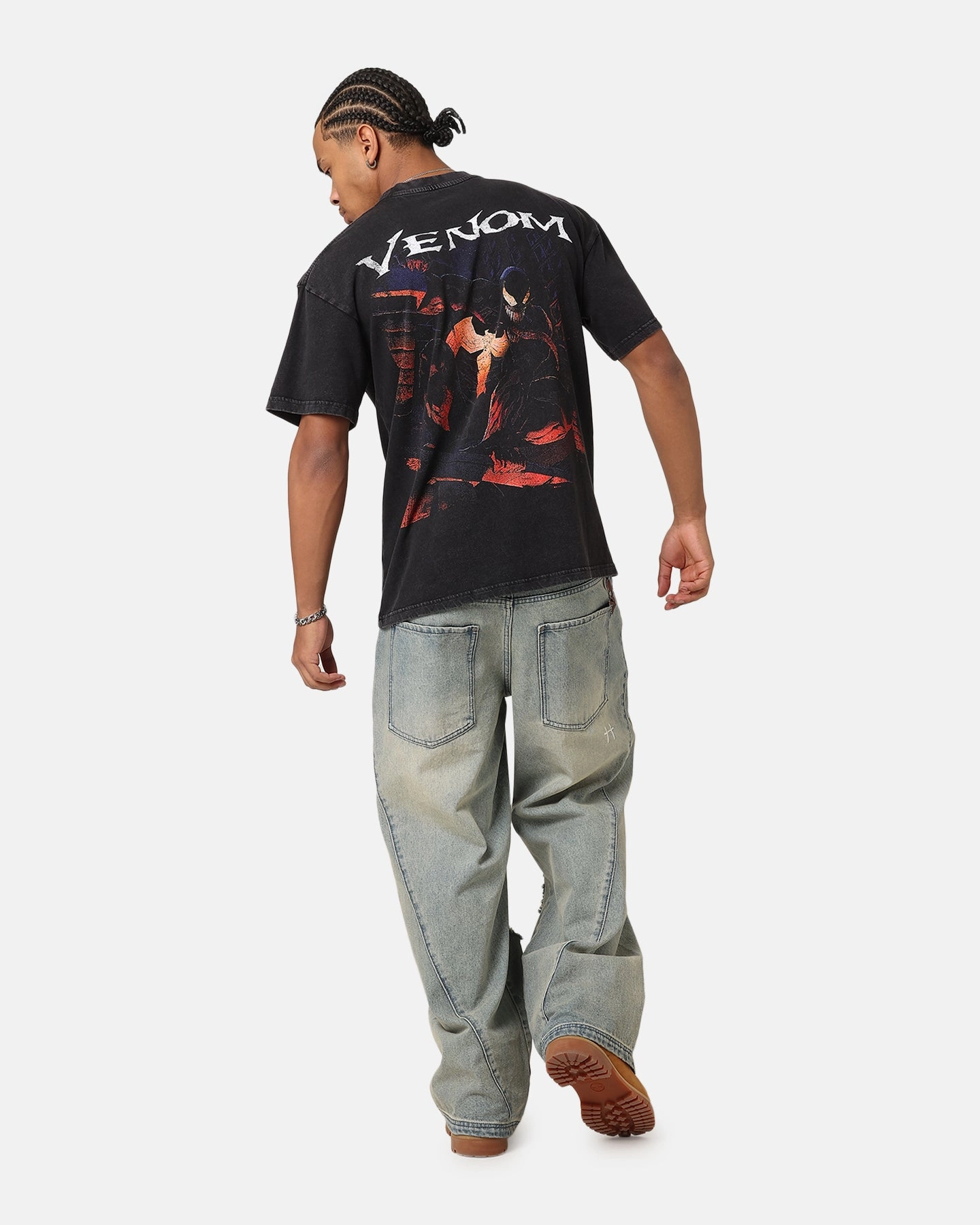 LightweightBlend Relax Trend Goat Crew Marvel Spider-Man Y2K Venom The Host Vintage T-Shirt Black Acidwash