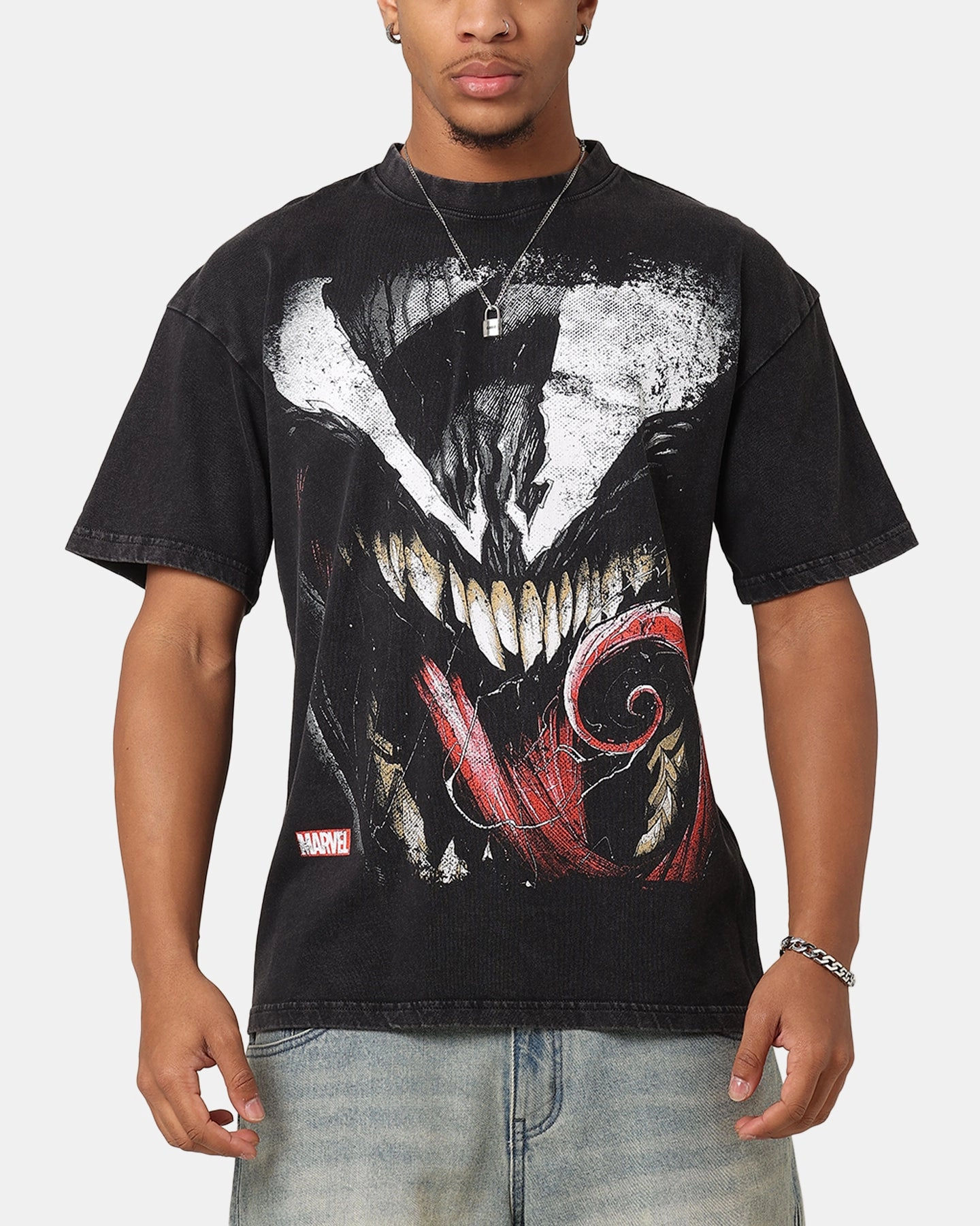 Goat Crew Marvel Spider-Man Y2K Venom The Host Vintage T-Shirt Black Acidwash Ribbed collar