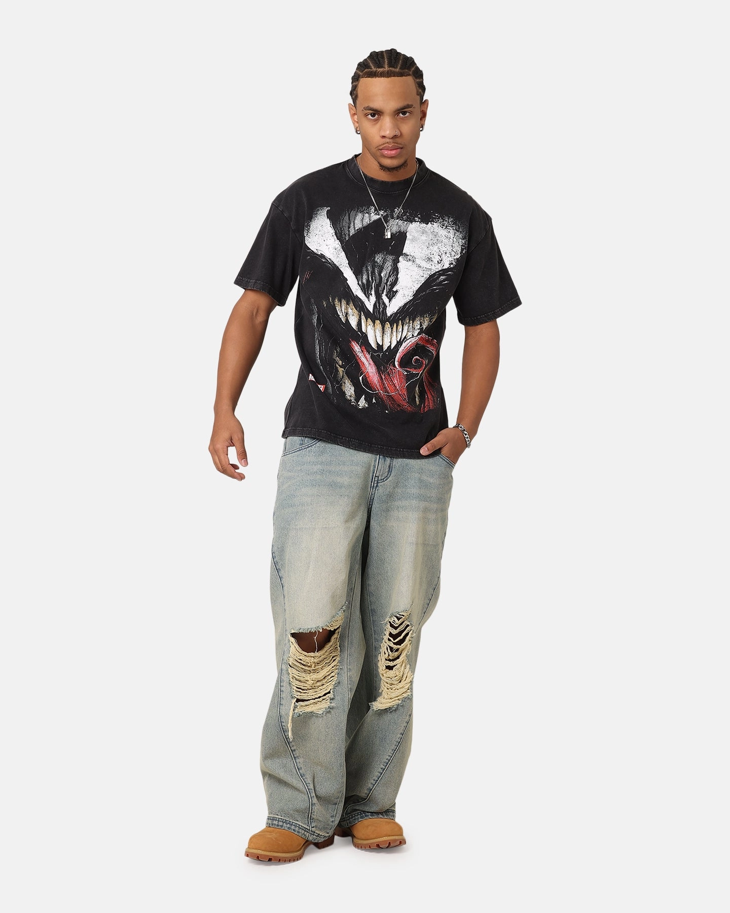 Teenager fashion Goat Crew Marvel Spider-Man Y2K Venom The Host Vintage T-Shirt Black Acidwash