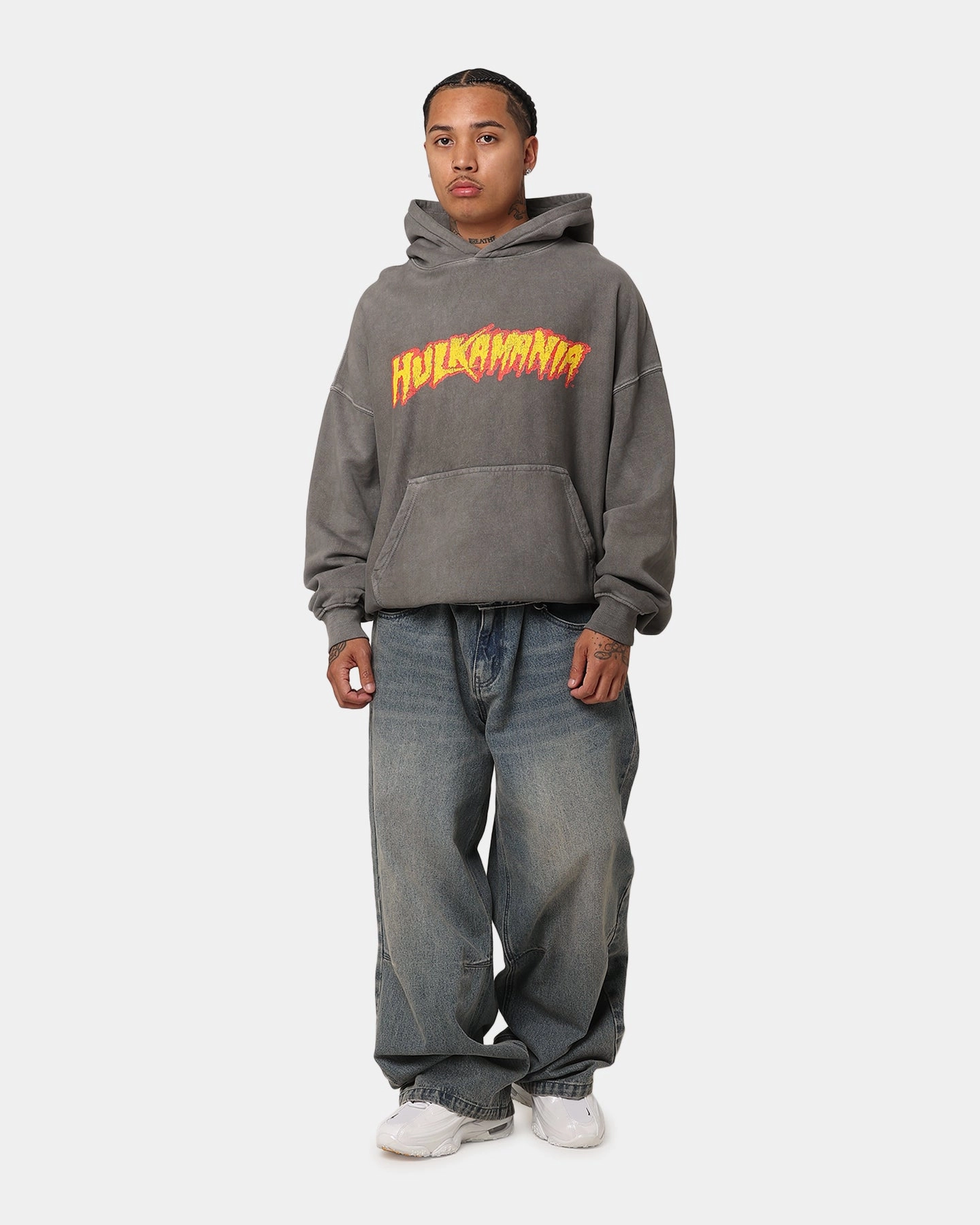 Culture Kings X WWE Hulk Hogan Hulkamania Premium Hoodie Washed Charcoal suitable for sunny days