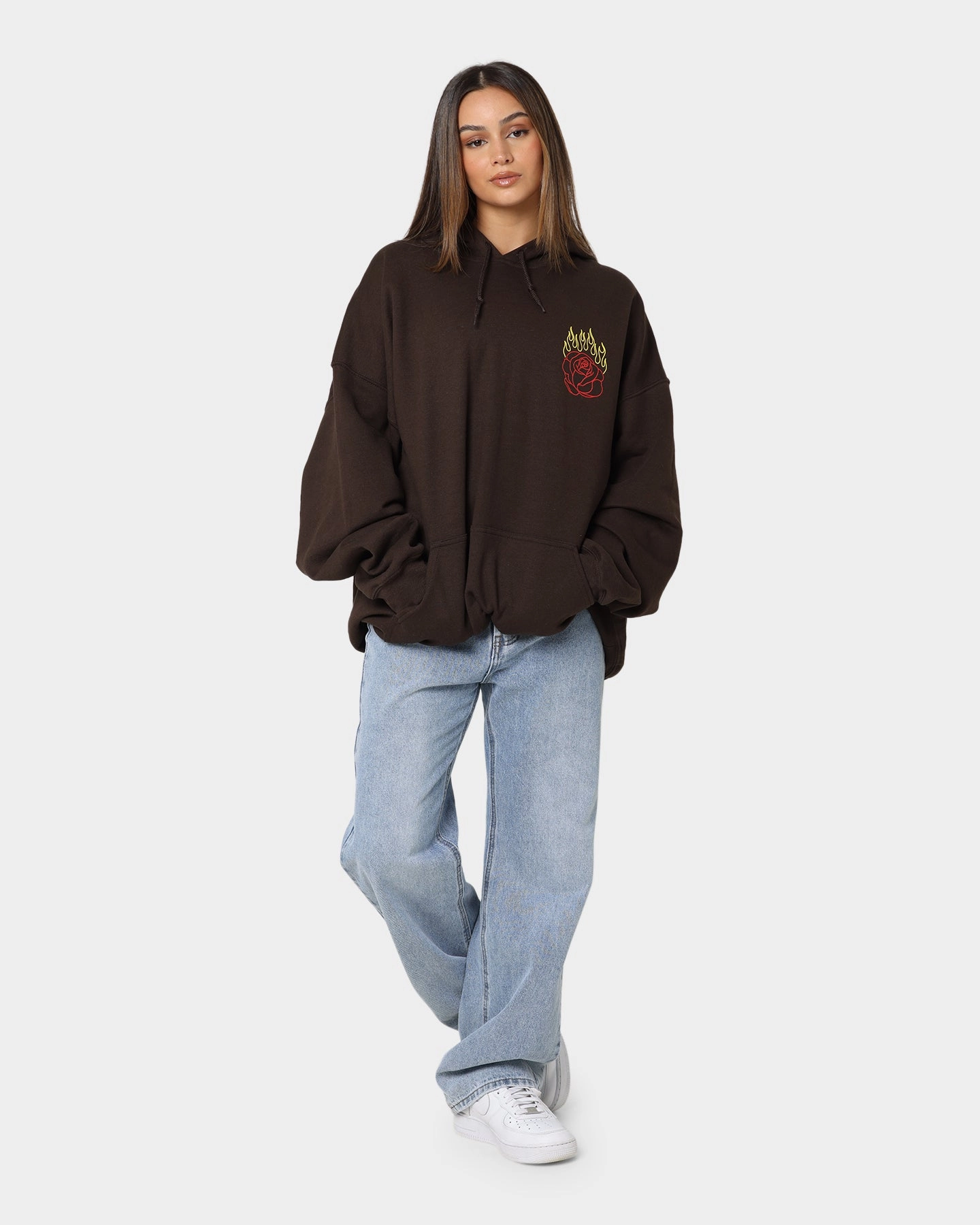 Goat Crew Fire Rose Hoodie Brown Light Reflective Logos