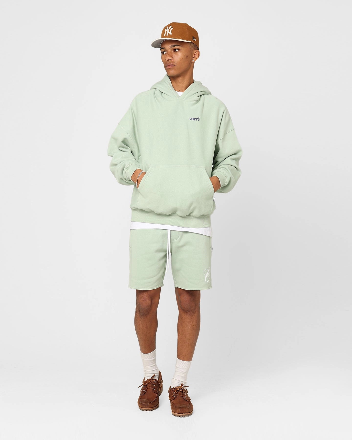 Carre Capital C Terry Shorts Pistachio Striped Pattern