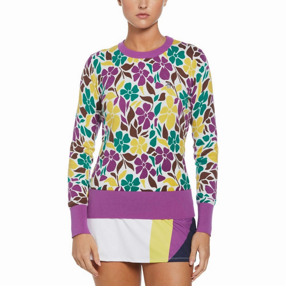 Original Penguin Print Pullover Golf Sweater Purple Cactus Flower - FA24 Women Mesh Venting QuickDry Fabric