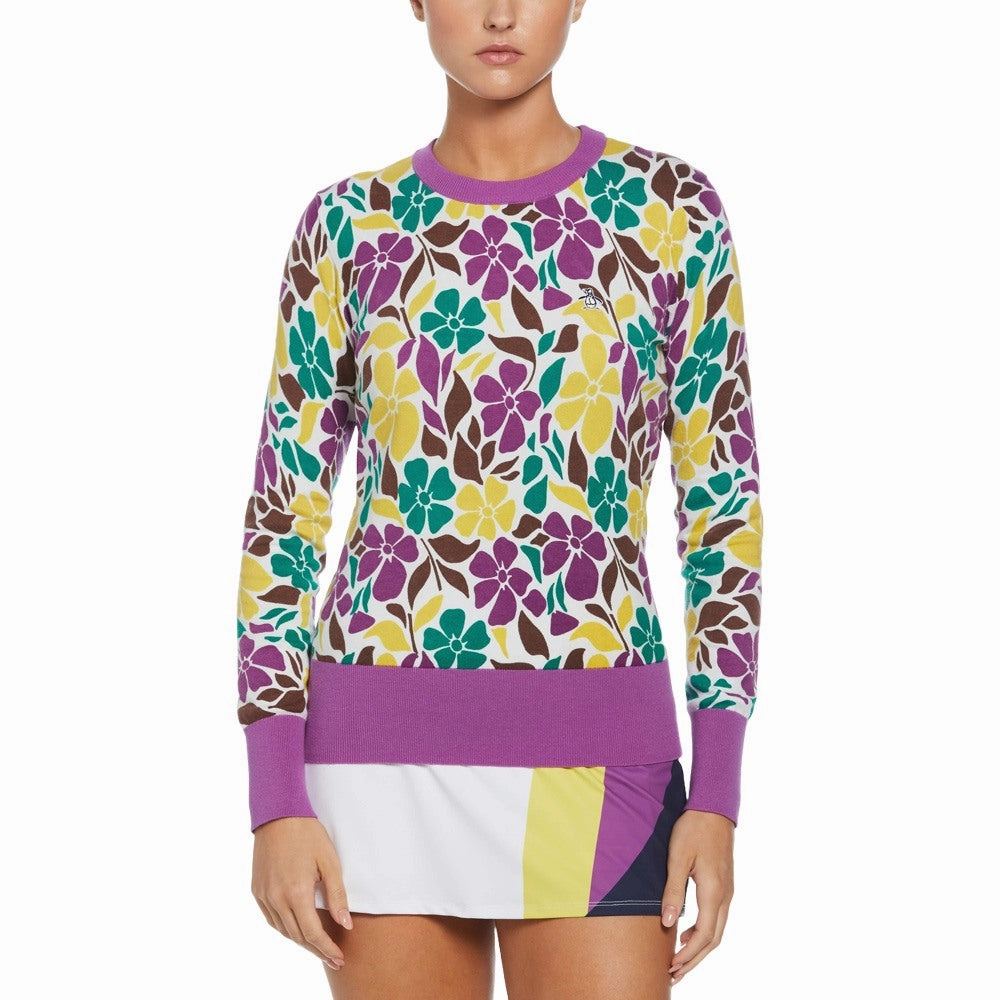 MoistureWickingLining All Occasion Original Penguin Print Pullover Golf Sweater Purple Cactus Flower - FA24 Women