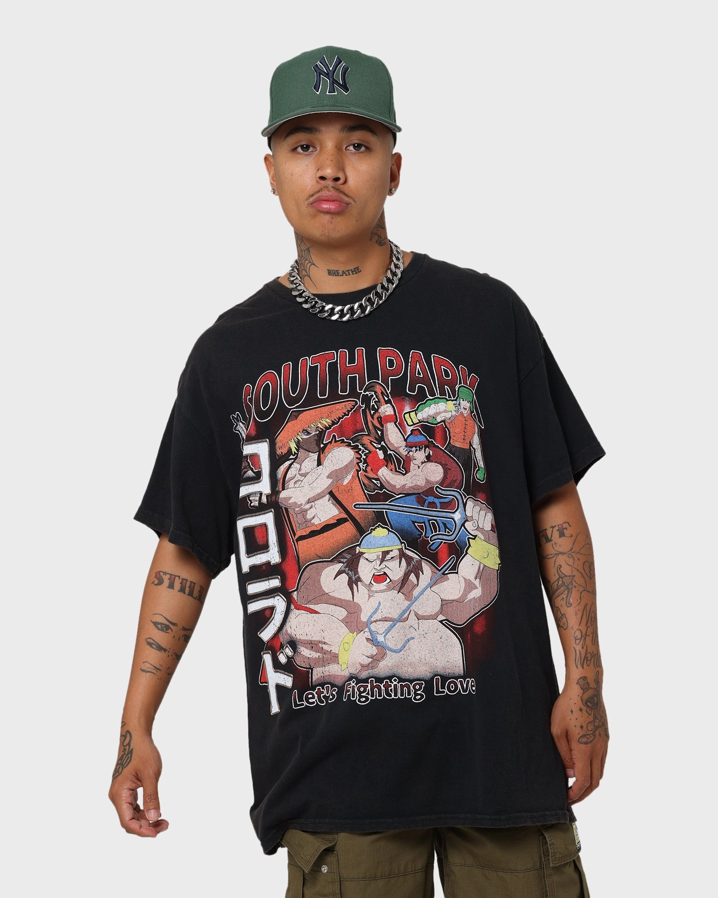 Playful Vibes Chill Design Goat Crew X South Park Let's Fighting Love Vintage T-Shirt Black Wash