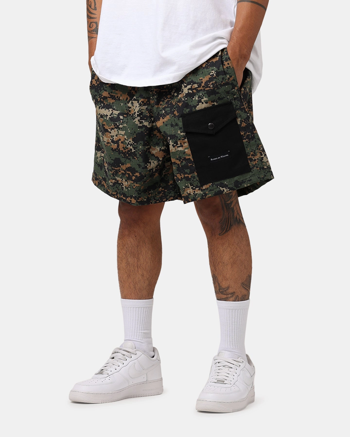 Raised By Wolves Barbarian Ripstop Camp Shorts Green Digi Camo Sport Friendly Low Maintenance Fabric