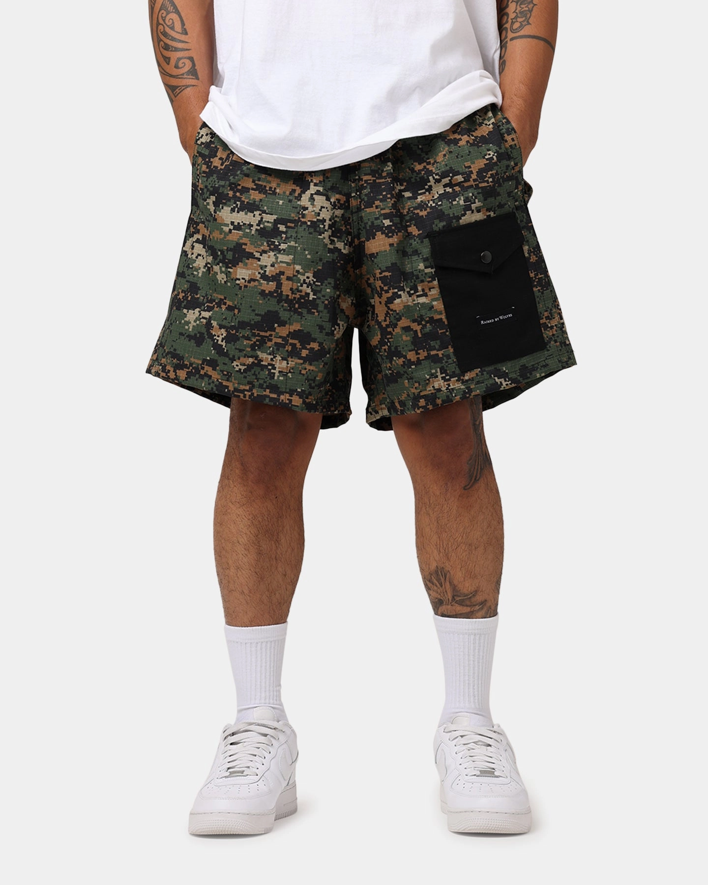 garden work Tennis wear Raised By Wolves Barbarian Ripstop Camp Shorts Green Digi Camo