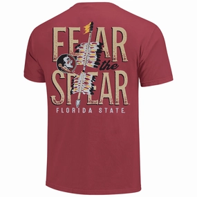 Image One Comfort Colors Adult/Unisex Seminole Logo/Fear the Spear Design Short Sleeve T-shirt - Chili WrinkleResistant Texture