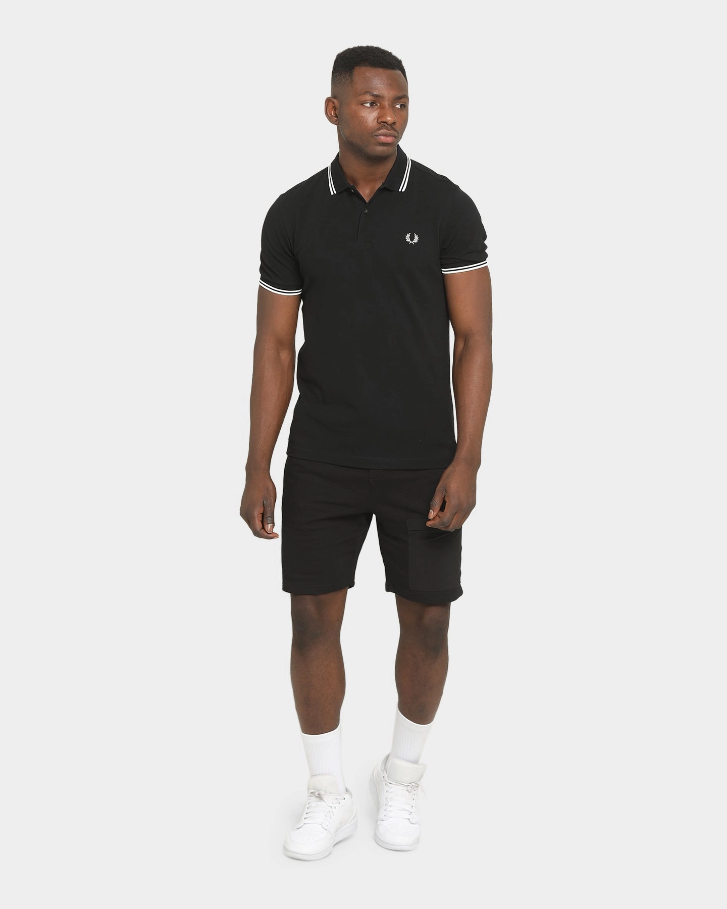 Stylish Comfort Fred Perry Twin Tipped Polo Shirt Black/White/White