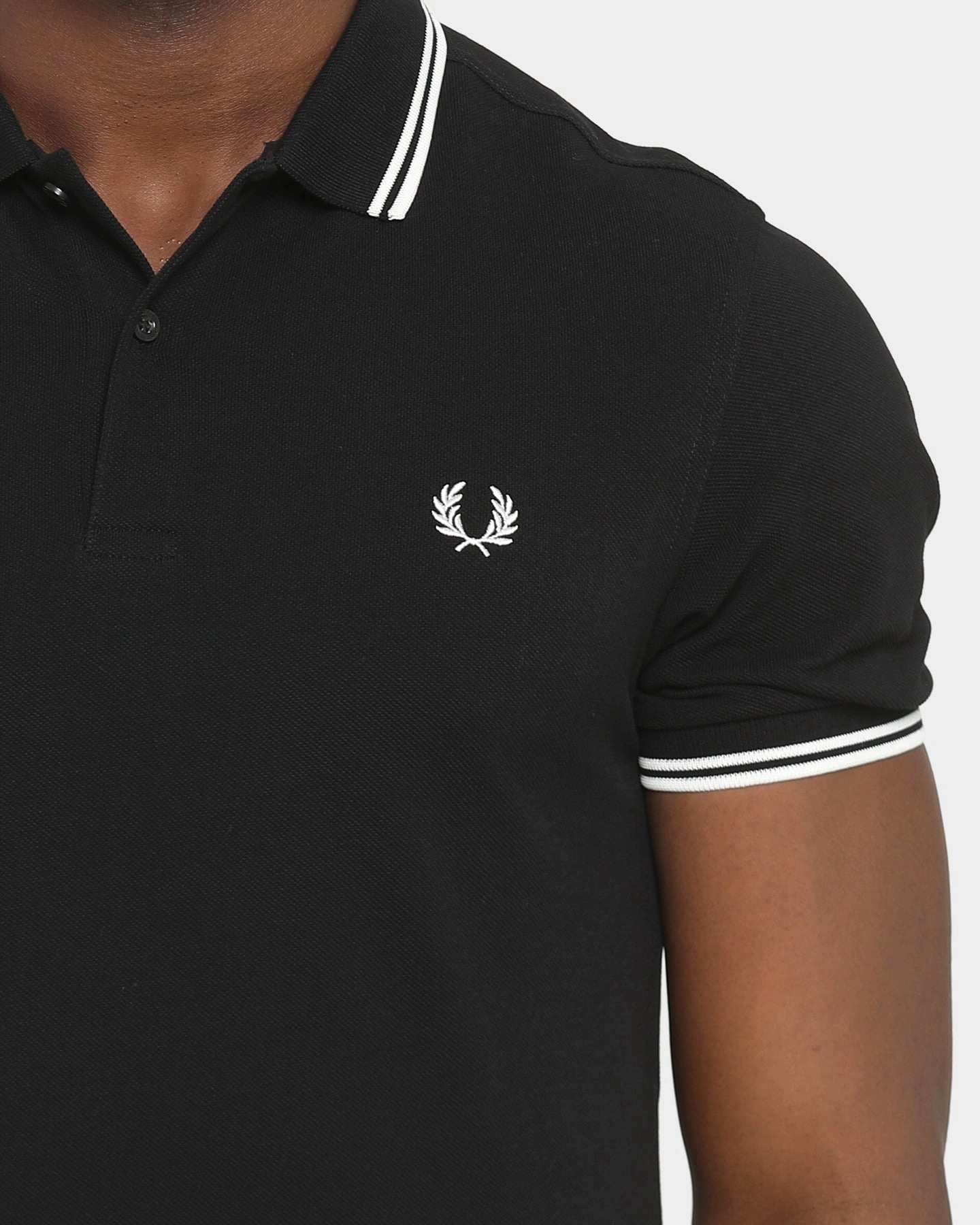 Minimalist Style YarnDyed Construction Fred Perry Twin Tipped Polo Shirt Black/White/White