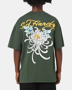 Heather Jersey Material Ed Hardy Golden Bloom T-Shirt Pine Green