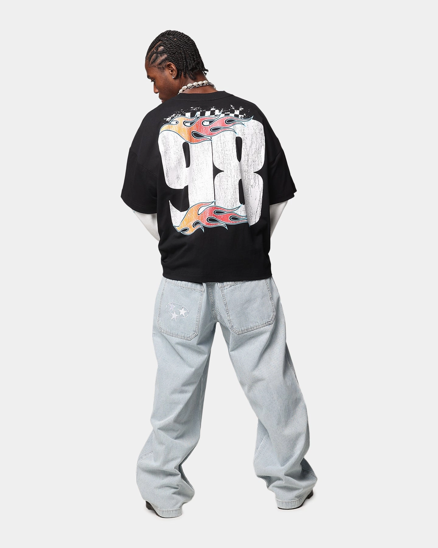 Simple and Light HeatResistantMaterial Loiter Daytona Layered Long Sleeve T-Shirt Black/White
