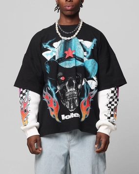 Plus size clothing Loiter Daytona Layered Long Sleeve T-Shirt Black/White