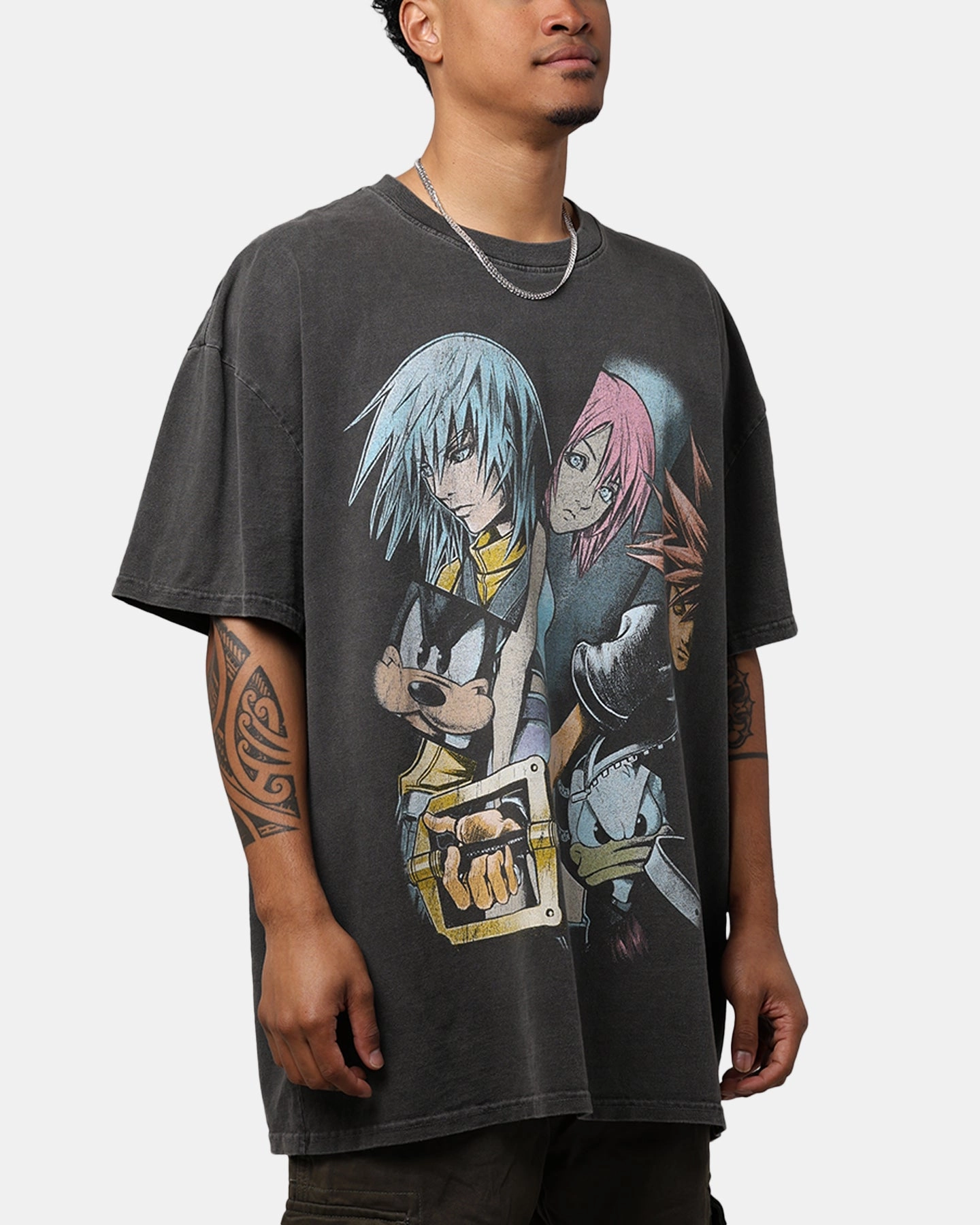 Vintage Goat Crew X Kingdom Hearts Poster T-Shirt Black Wash Daily Fashion