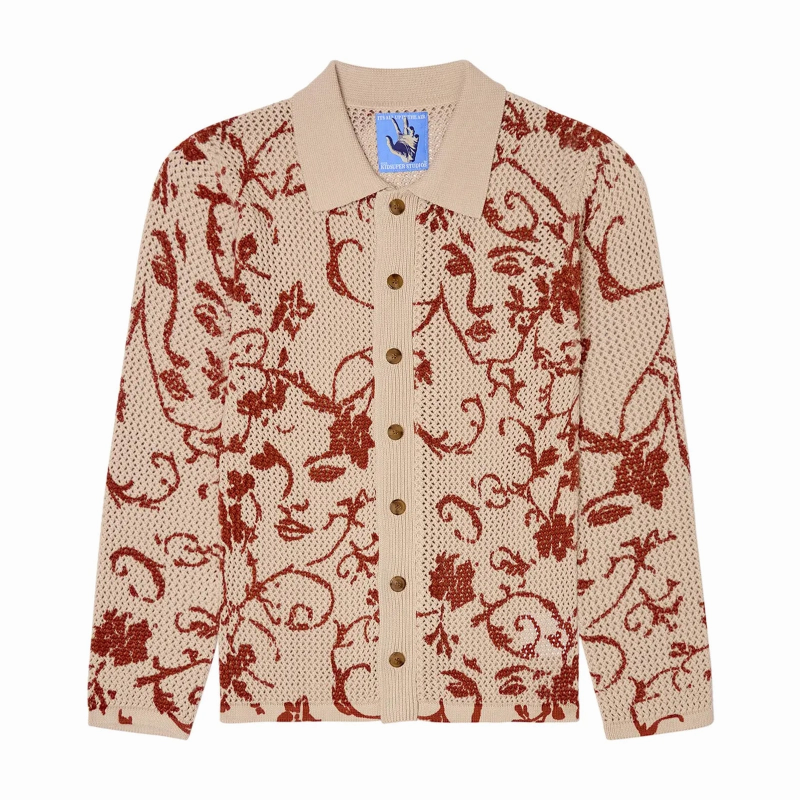 product tweed warmth product discount Kidsuper Face Floral Open Knit Top 'Cream'