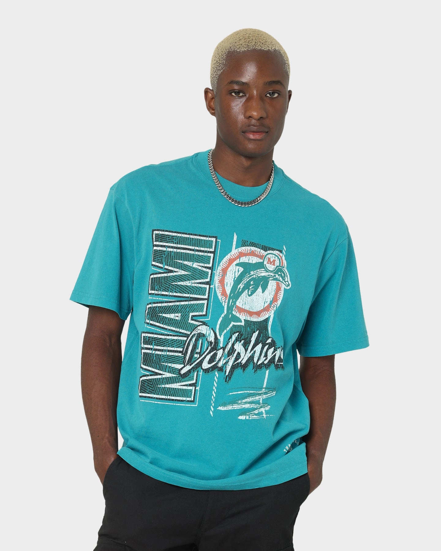 Classic Wearable Anti Static Finish Mitchell & Ness Miami Dolphins Vintage Zig Zag T-Shirt Faded Teal