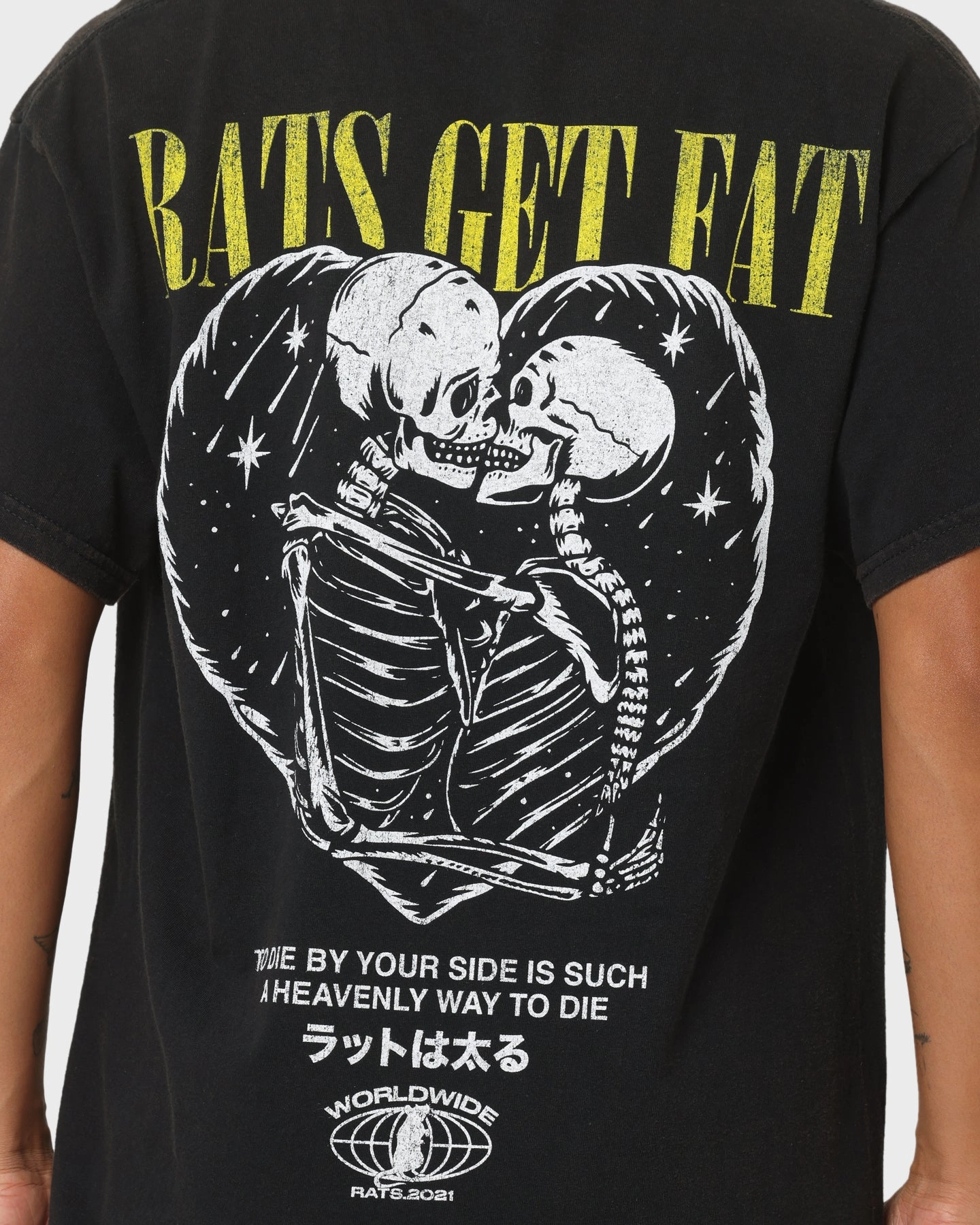 Fresh Style Trend Premium Material Rats Get Fat By Your Side Vintage T-Shirt Black Wash