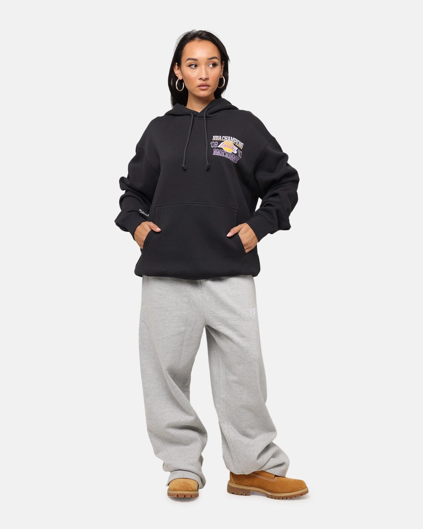 Mitchell & Ness Los Angeles Lakers Back To Back Hoodie Faded Black Highlighter