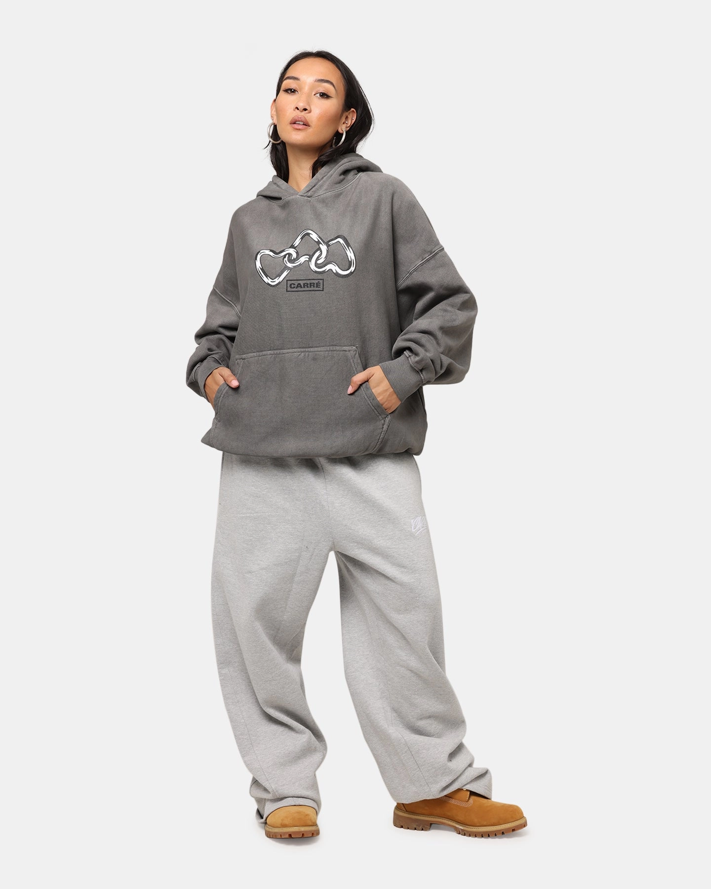 Carre Link Hoodie Washed Charcoal Heat Regulating Technology Advice