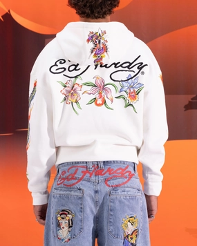 Ed Hardy Floral Zip Hoodie Off White Free Move Flexible Shoulder Design