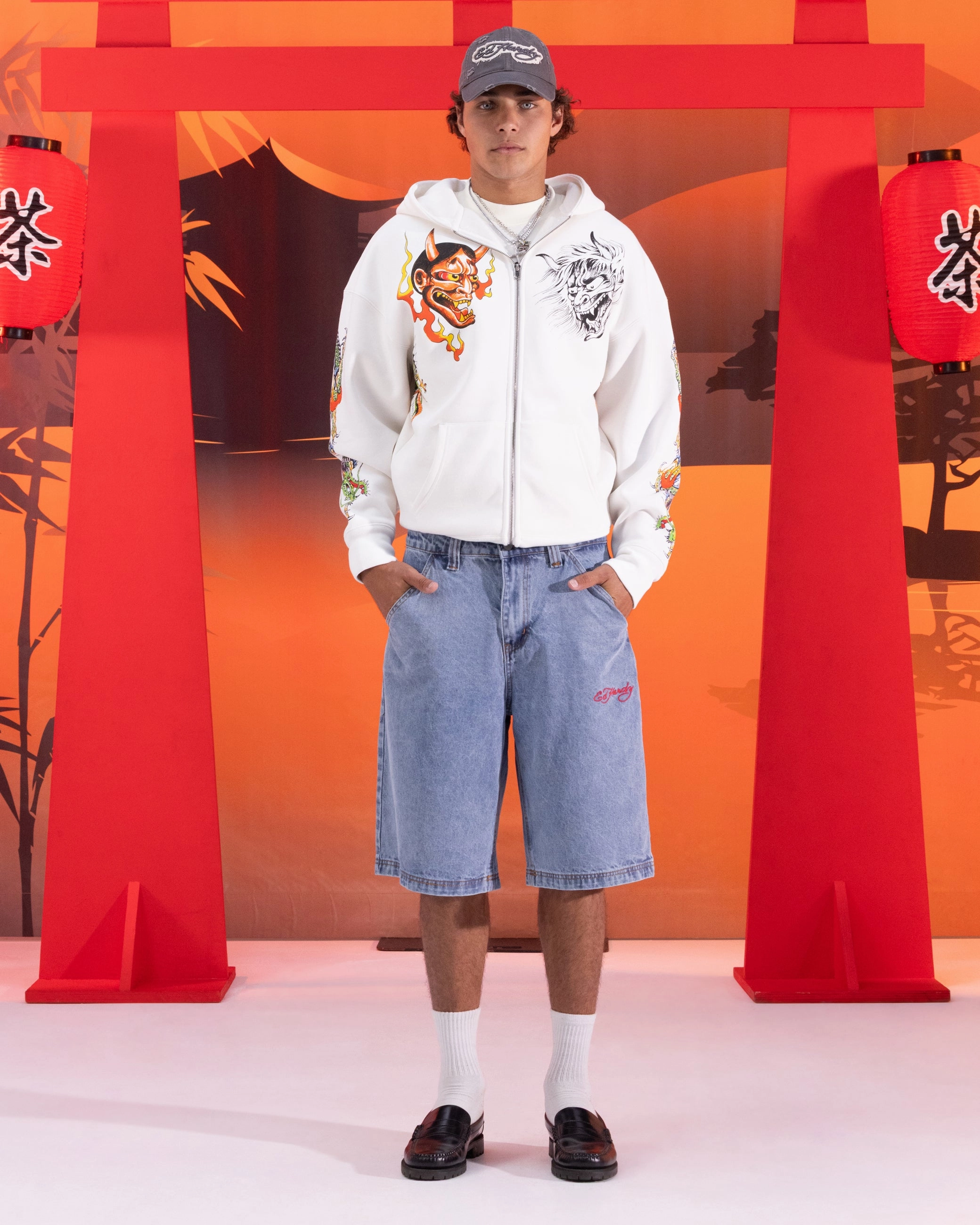 Reinforced Stitching Temperature Regulating Fibers Ed Hardy Floral Zip Hoodie Off White