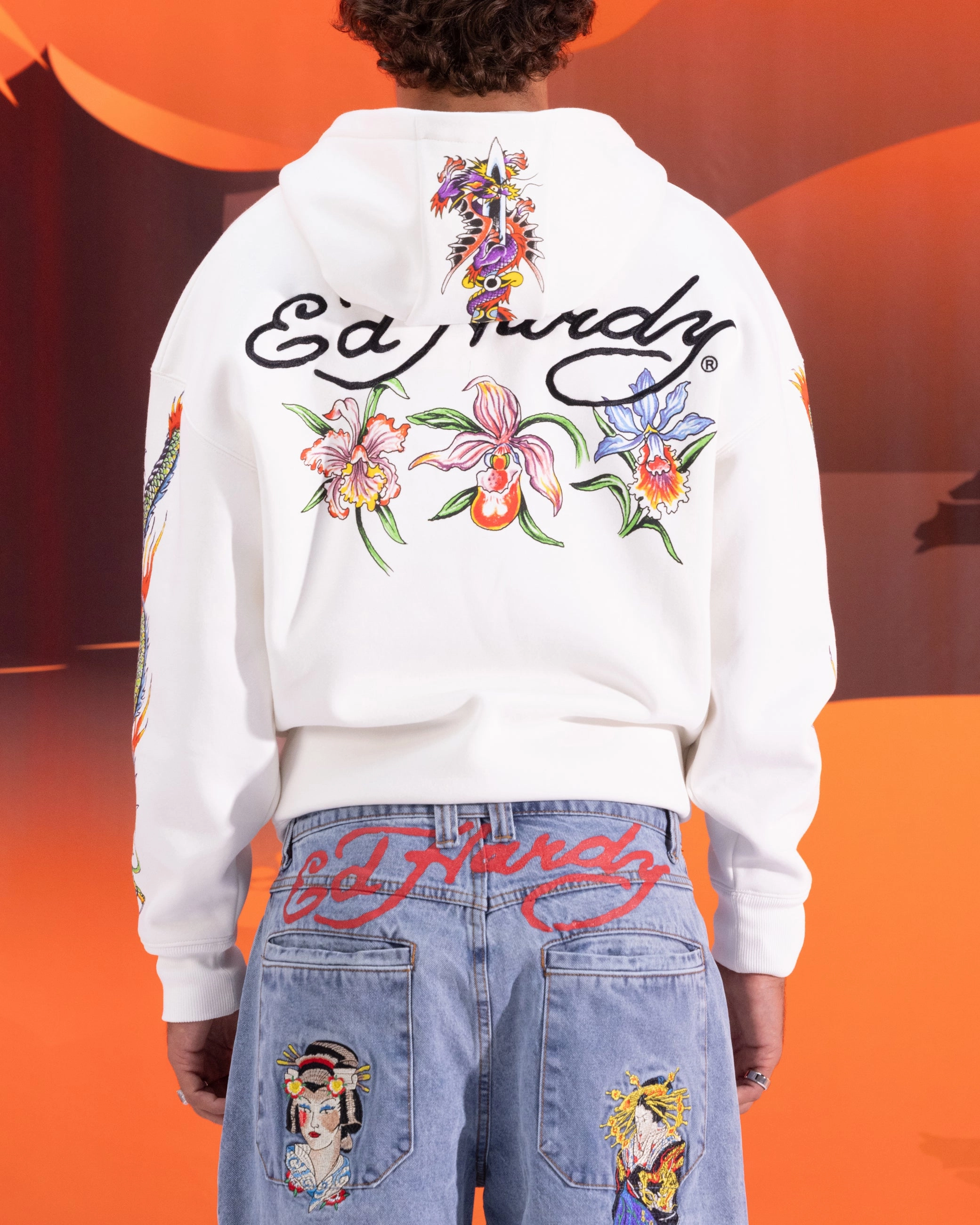 Ed Hardy Floral Zip Hoodie Off White Free Move Flexible Shoulder Design