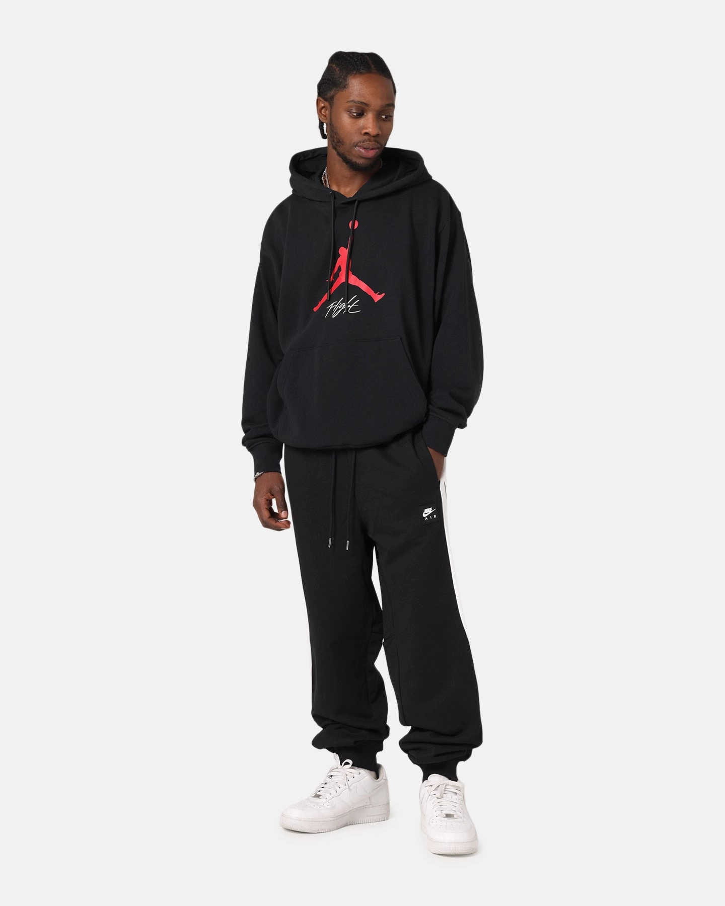 Jordan Essentials Loopback Fleece Pullover Hoodie Black/Red Core Fit Urban Lightness